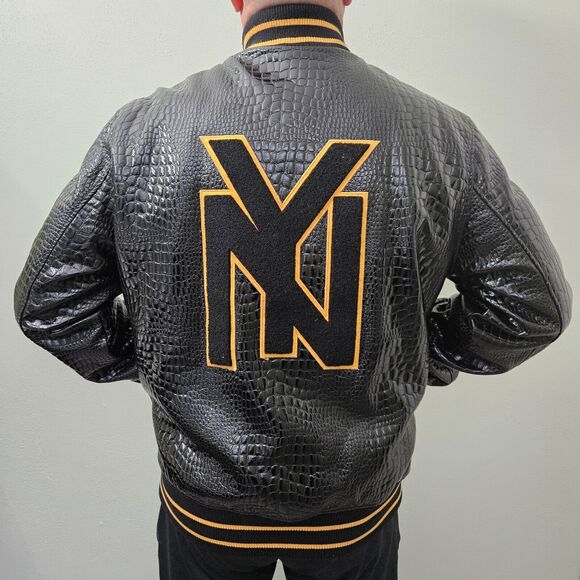 SD Sport NY Yankees Croc Style XL PU Leather Varsity Jacket Black Yellow MLB - Picture 14 of 16